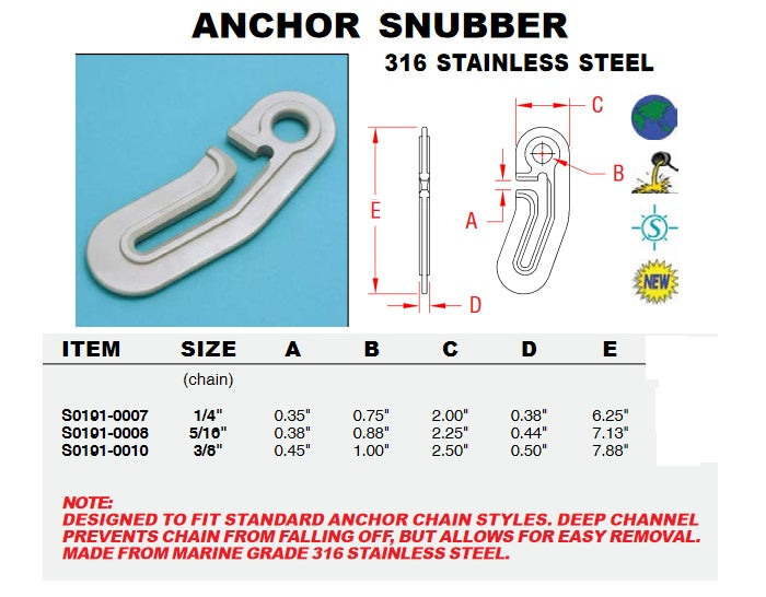 Anchor Snubber Hook Suncor 316 SS - 1/4