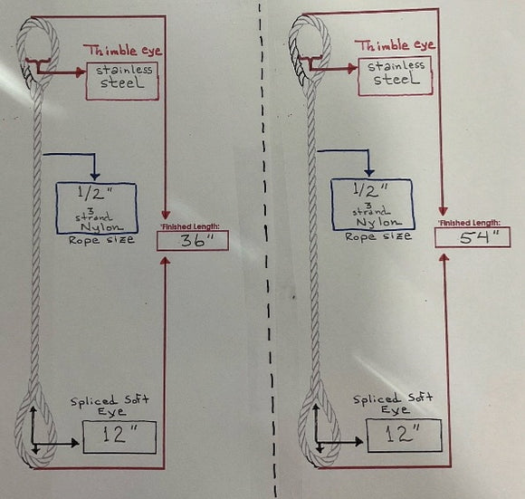 Custom lines (4) of Three Strand Mooring Pendants 100% Nylon Rope