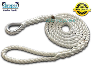 DBROPES 3/4"x 15'  3 Strand Mooring Pendant Line 100% Nylon High Quality Rope with Stainless Steel Thimble. Made in USA . - dbRopes
