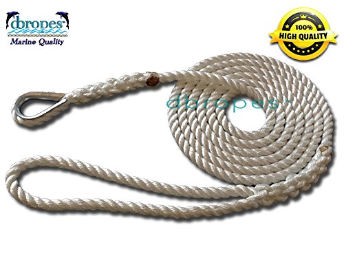 1/2" Custom Three Strand Mooring Pendants 100% Nylon Rope with Thimble. (Tensile Strength 6.400 Lbs.) Made in USA. FREE EXPEDITED SHIPPING
