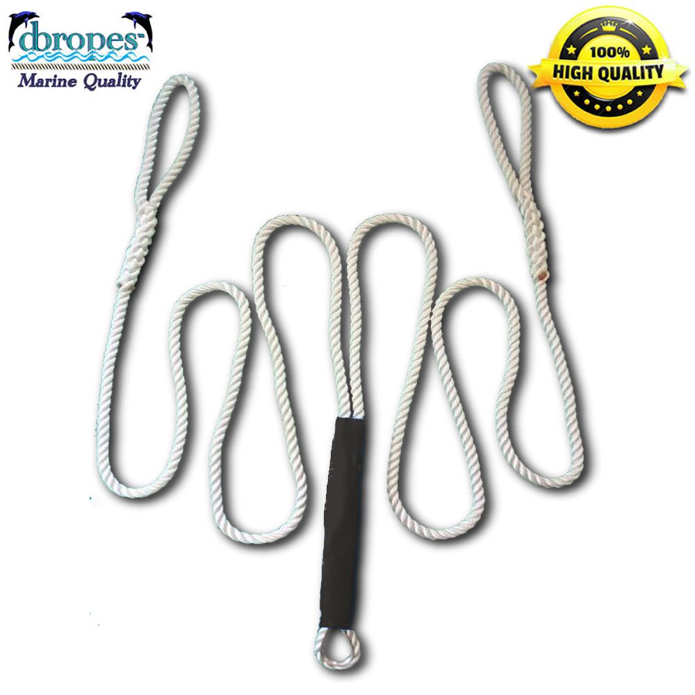 1/2" X 8' Three Strand Double Mooring Pendant 100% Nylon Rope with Stainless Steel Thimble (Tensile Strength 6400 Lbs.) Made in USA. (Custom) FREE SHIPPING