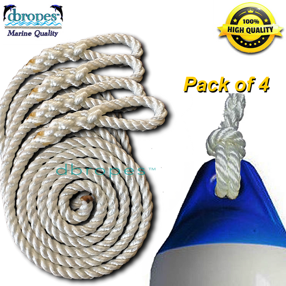 Fender Whips 100% Nylon Rope 3/8' X 5' - Pack of 4 (Fenders NOT included) - dbRopes