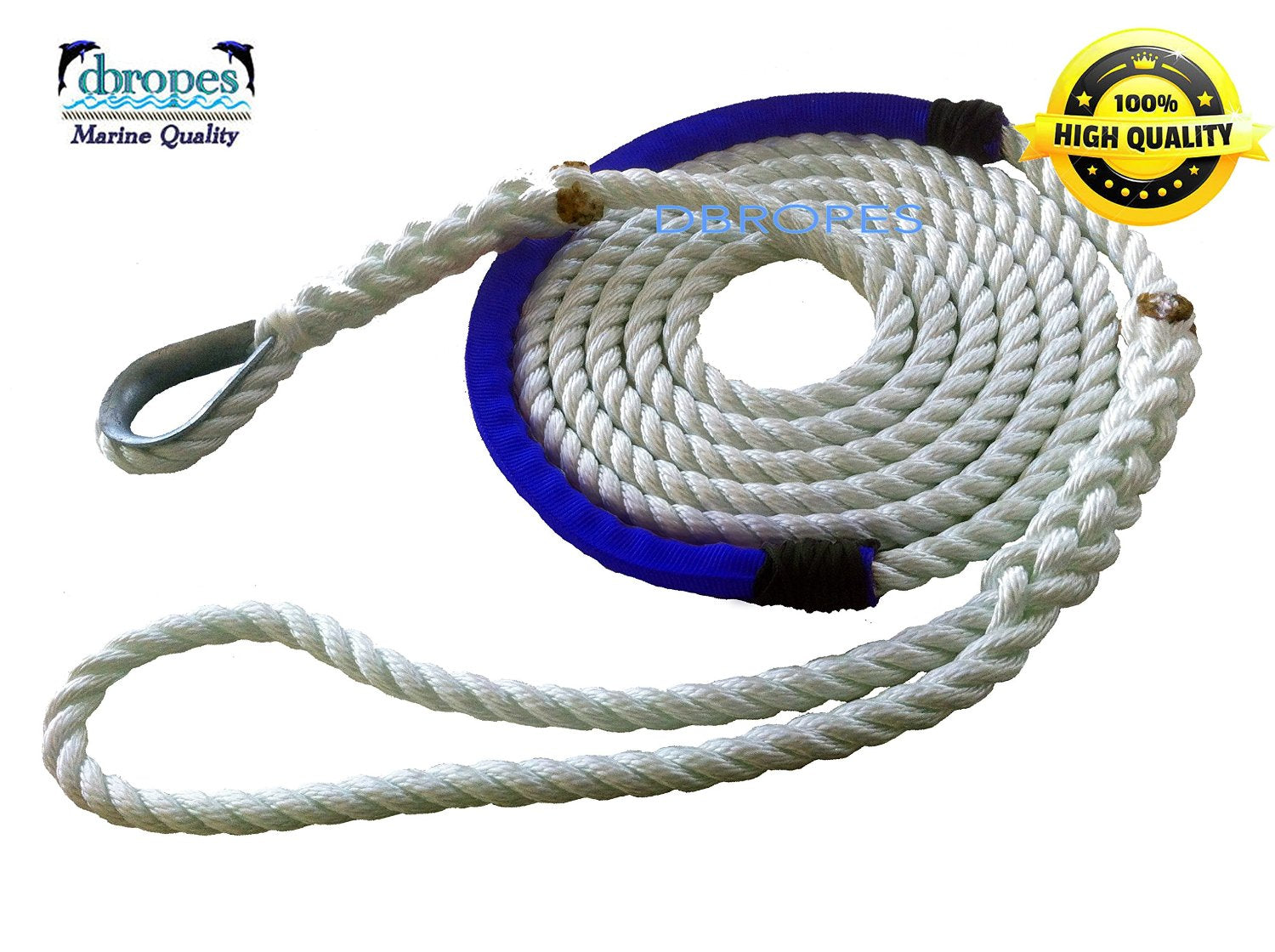 5/8 X 8' Three Strand Mooring Pendant 100% Nylon Rope with Thimble an