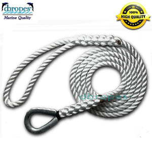 1/2" x 260' 3-Strand Mooring Pendant Line 100% Nylon with HD Stainless Steel Thimble. - dbRopes