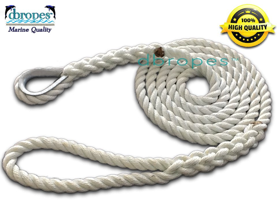 5/8 x 6' Three Strand Mooring Pendant 100% Nylon Rope with Thimble. (Tensile Strength 10400 lbs.) Made in USA. Free Expedited Shipping