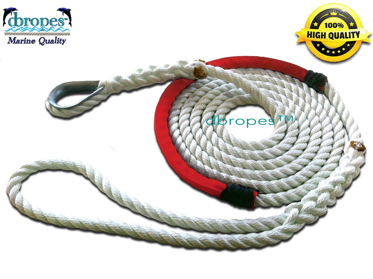 1/2 X 15' Three Strand Mooring Pendant 100% Nylon Rope with Thimble and  Chafe Guard. (Tensile Strength 6400 Lbs.) (Select color before add to cart)