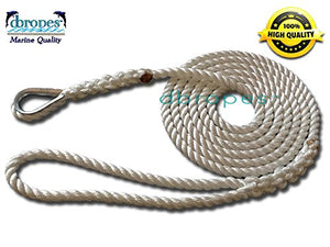 1/2" X 10' Three Strand Mooring Pendant 100% Nylon Rope with Thimble. (Tensile Strength 6.400 Lbs.) Made in USA. FREE EXPEDITED SHIPPING - dbRopes