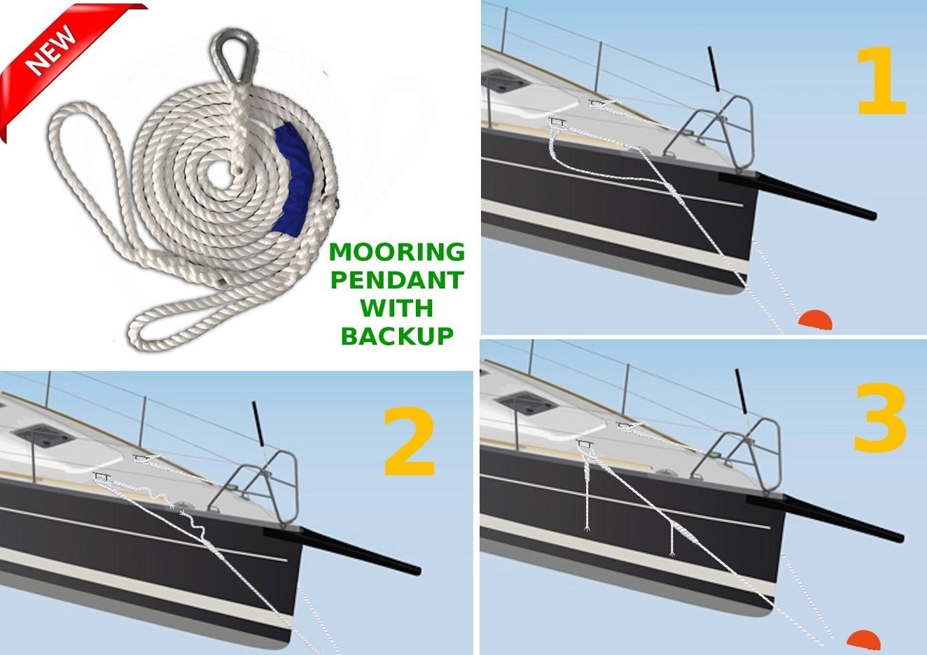 Mooring Pendant Premium 100% Nylon Rope 3/8 X 10'. Made in USA by dbRopes