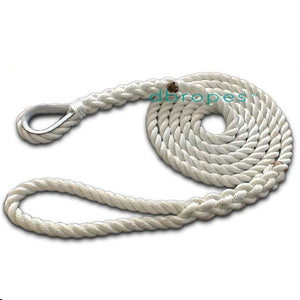 28 de 3 cabos colgantes de amarre 100 % cuerda de nailon de primera calidad con guardacabos galvanizados estándar.